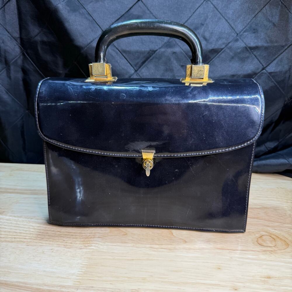 1950s Meyers Black Patent Faux Leather  Box Purse